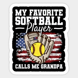 Softball Grandpa USA Flag Grandfather Sticker